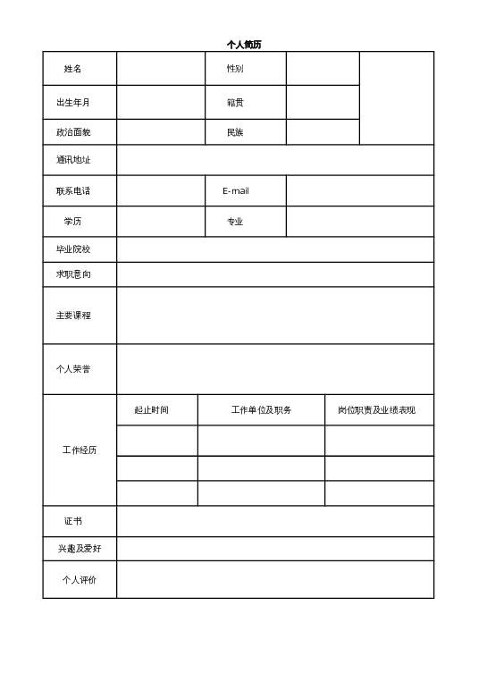 风格10空白简历word模板下载