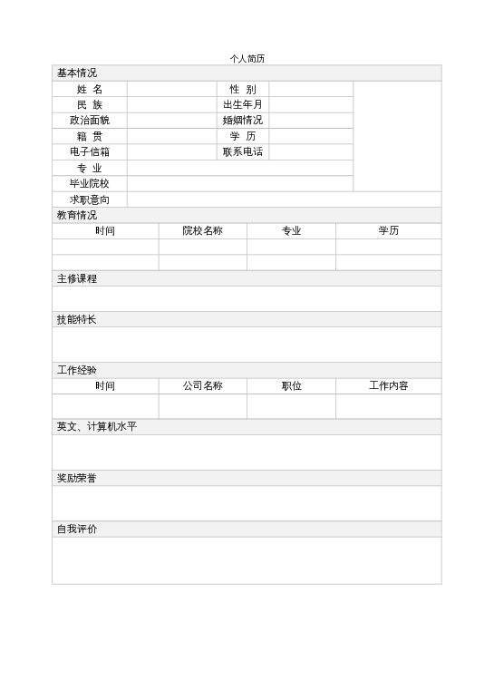 表 格 简 历 (2)空白简历word模板下载