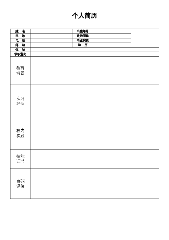 表 格 简 历 (5)空白简历word模板下载