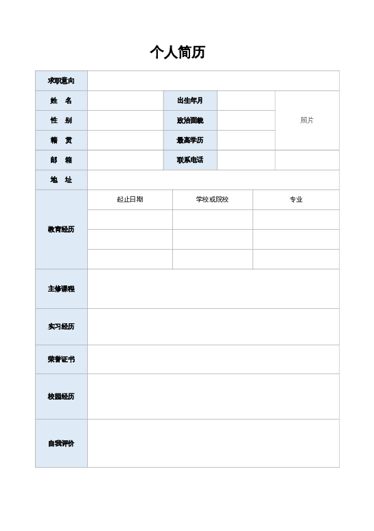 风格004空白简历word模板下载