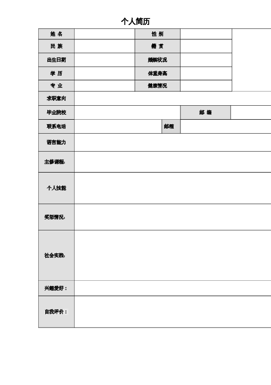 风格3空白简历word模板下载