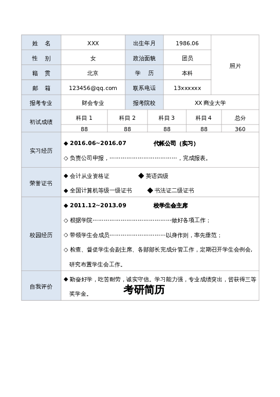 格式31考研复试word模板下载