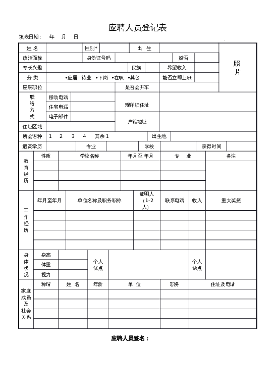 格式30 应聘人员登记表（1页）word模板下载